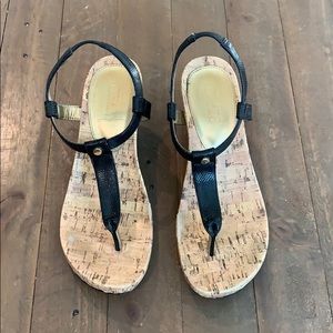 Chaps Black Wedge Sandals, Size 7.5